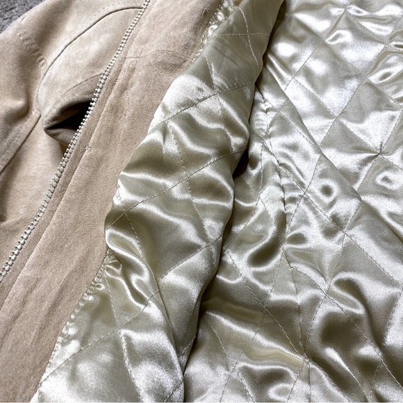 Suede Leather Jacket for Women - Cream Color, Front Zipper, Two Side Poc… - Picture 7 of 10